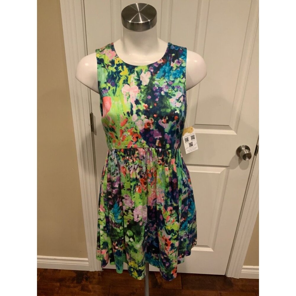 ZARA Multicolor Watercolor Floral Print Sleeveless Empire Waist Babydoll Dress
